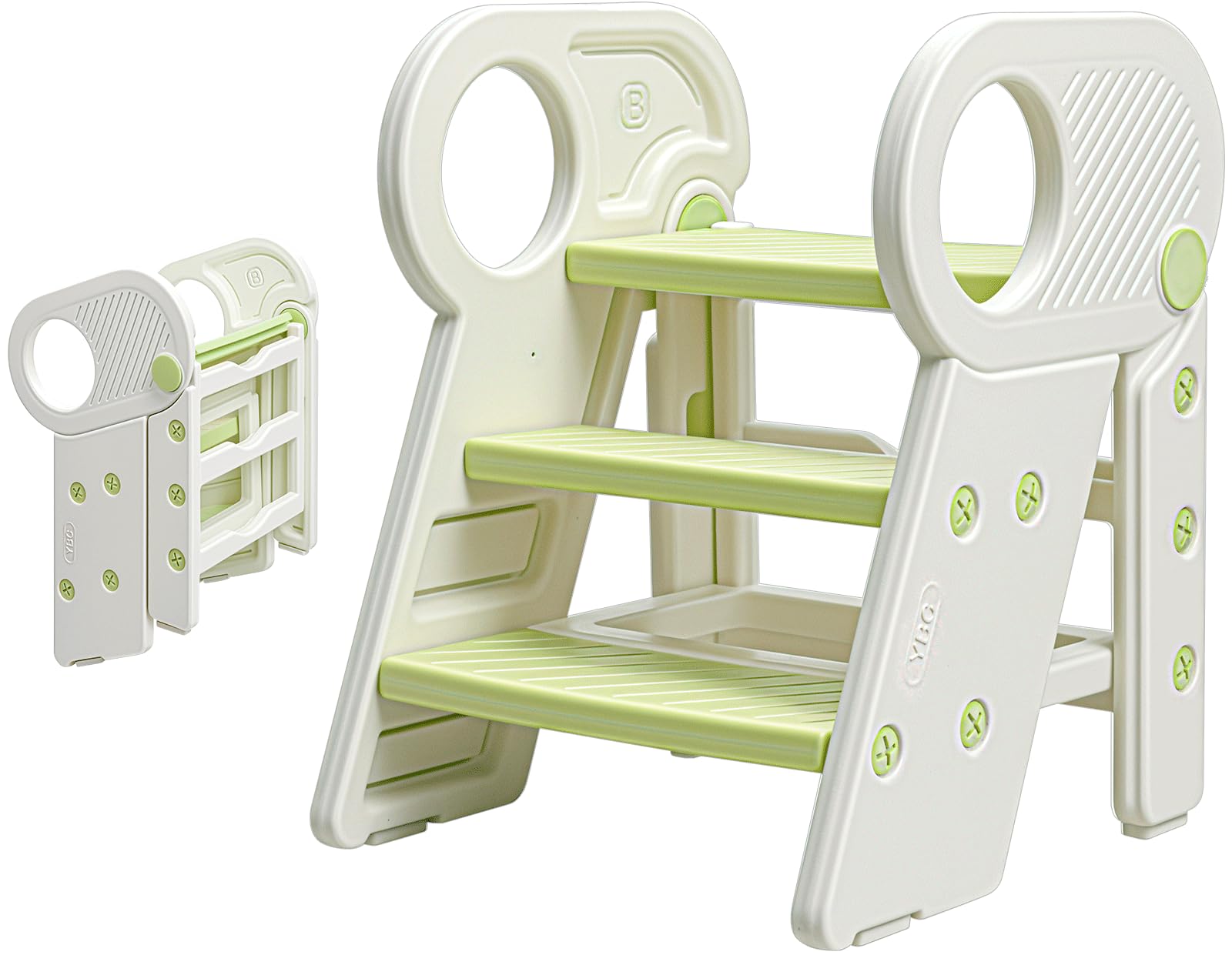 Sgabello per Bambini Pieghevole Scaletta Regolabile a 2/3 Gradini con Corrimano,Antiscivolo,Sgabello Pieghevole per Bambini per Bagno, Cucina, WC e Lavandino