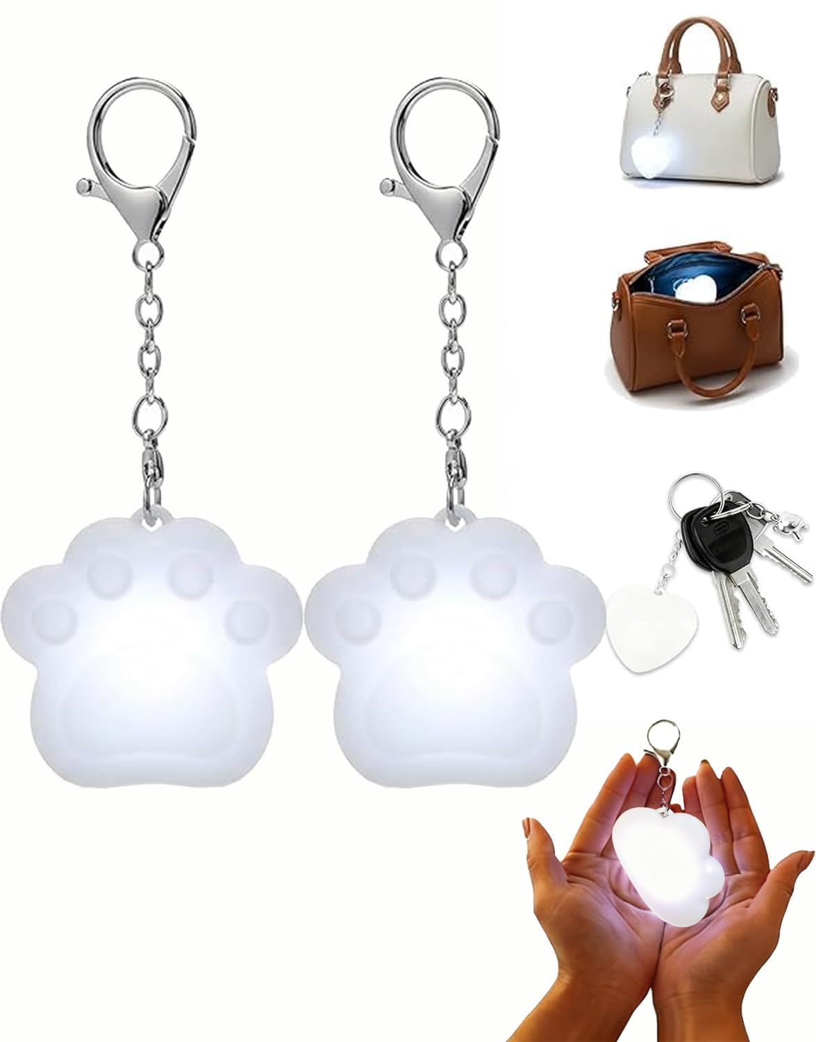 HiGropcore Purse Light for Inside, Wallet Tote Bag Touch Sensing Light, LED Touch Activated Automatic Sensor Handbag, Heart Shaped Purse Lamp for Women (Cat Paw*2) — image 1