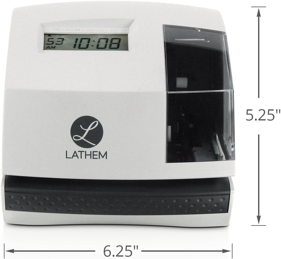 Lathem 100E Multi-Function Electronic Time Clock and Document Stamp, Can Be Mounted on Wall or Desk, Includes Key (100E) , 5.6" x 6.3" x 6.8" , Gray : Office Products
