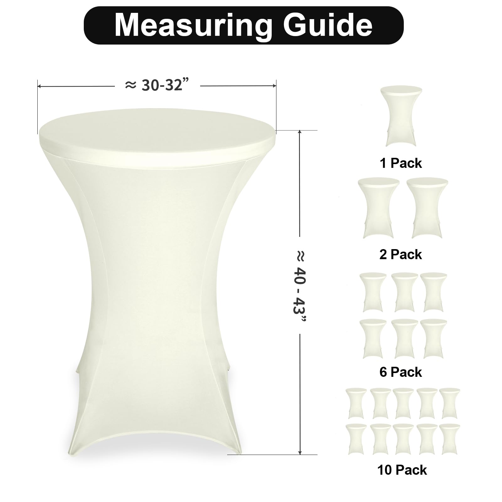FestiCorp Paquete de 2 manteles de elastano color crema, manteles ajustados para cóctel, manteles redondos elásticos para fiestas, DJ, bar, boda, cumpleaños, banquetes, 30-32 pulgadas de diámetro x 40