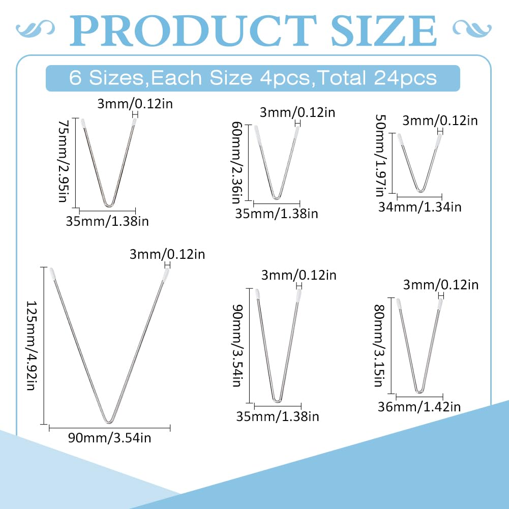 MAYJOYDIY 24 Pairs 6 Styles V-Shaped Stainless Steel Bra Wires Underwire Replacement Heavy Gauge Sturdy Underwire for Bras Corset Women's Metal Steel Wire Sewing Supplies for D Cup E Cup