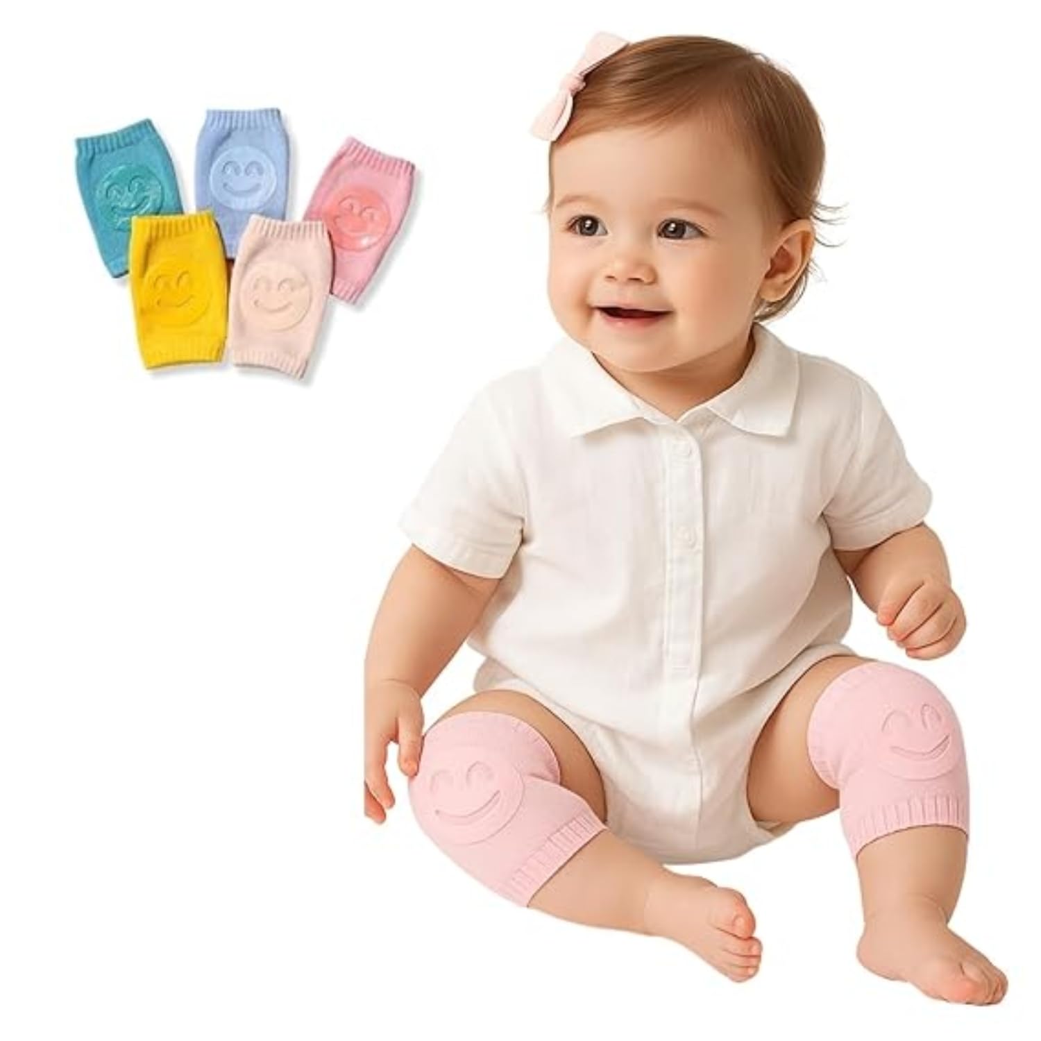 Mantravib Smiley Knee Pads Baby Stretchable Anti-Slip Crawling Kids Soft Breathable Knee Cap Cotton Soft Elbow Leg Warmers Babies Safety Protector knee Pad (2 Pairs-Multicolor)-image-34