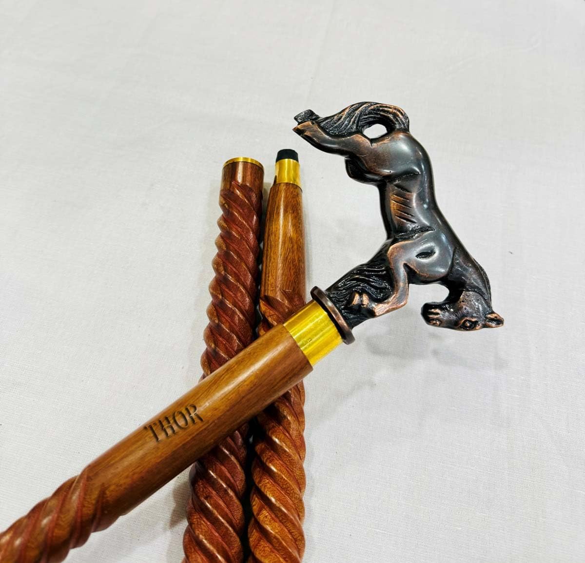 Handmade Solid Brass Head Handle Vintage Style Antique Wooden Walking Stick Cane Gift (3 Fold Wooden Walking Cane)