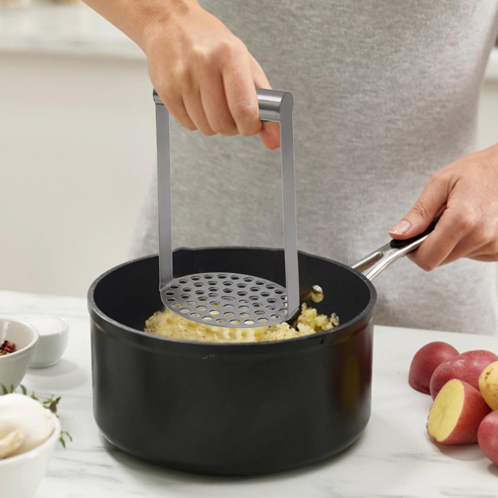 Générique Potato Mashers | Stainless Steel Potato Masher | Multi-Purpose Potato Mashers, 4.33x3.39x7.09 Inches Versatile Kitchen Utensil for Mashing Potatoes and Beans, Potato Mashing Tool for Cooking