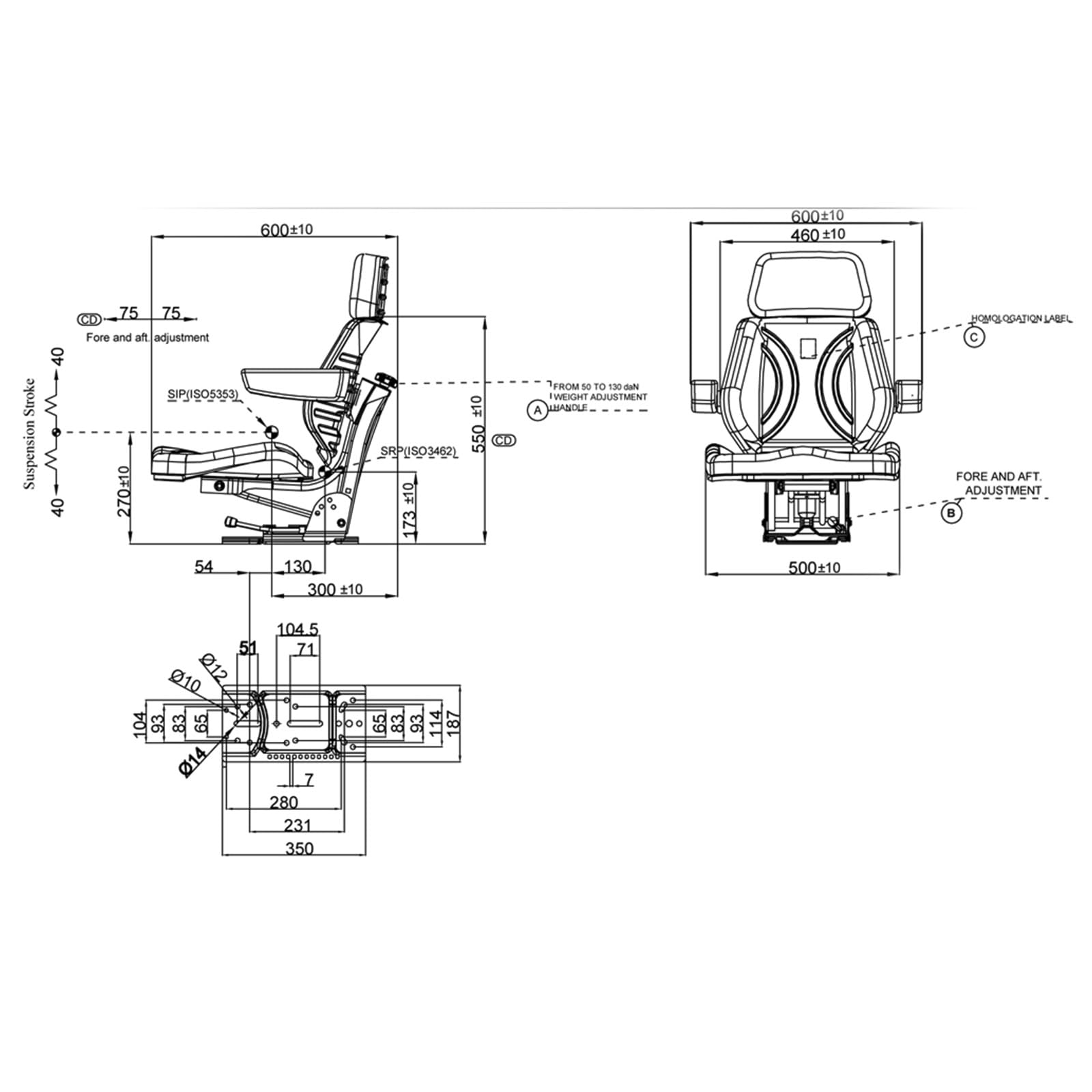DEMA Traktorsitz Schleppersitz ST11BS-07BE – schwarzer Sitz mit Armlehnen und Kopfstütze, ergonomisch, komfortabel, ideal für Traktoren und Nutzfahrzeuge, langlebig, verstellbar, für lange Fahrten