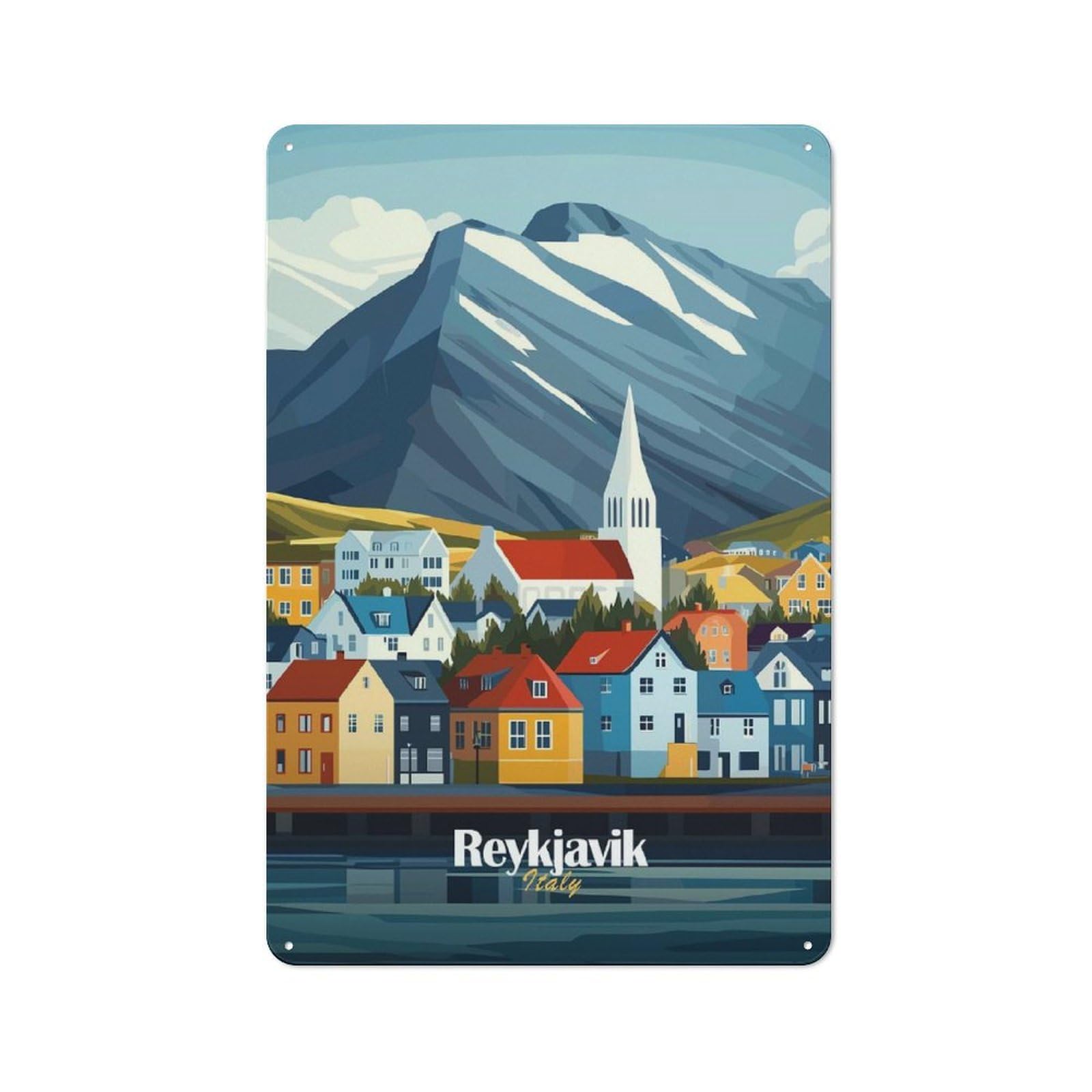 Junmoney Reykjavik Cityscape Vintage Tin Sign 30X20cm Featuring Porch Wall Decor For Patio Bar, Workshop, Shed Or Kitchen