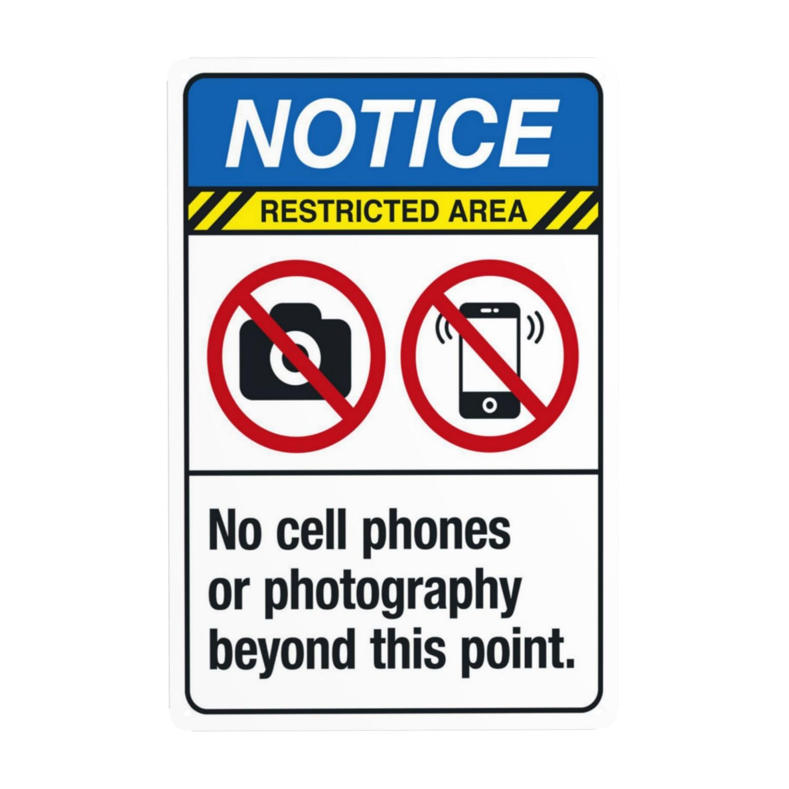 No Cell Phones Or Photography Beyond This Point Warning Sign, Prohibition Security Metal Signs for Business Home Outdoor Indoor Road Yard Street Wall