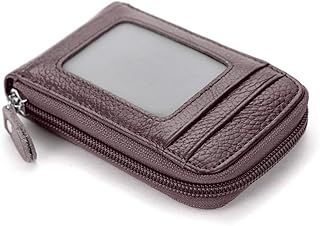 BAKUN Premium Leather Slim Zipper Business/Credit Card Wallet Case Holder with Clear Photo Slot, Security Travel Wallet (Brown)
