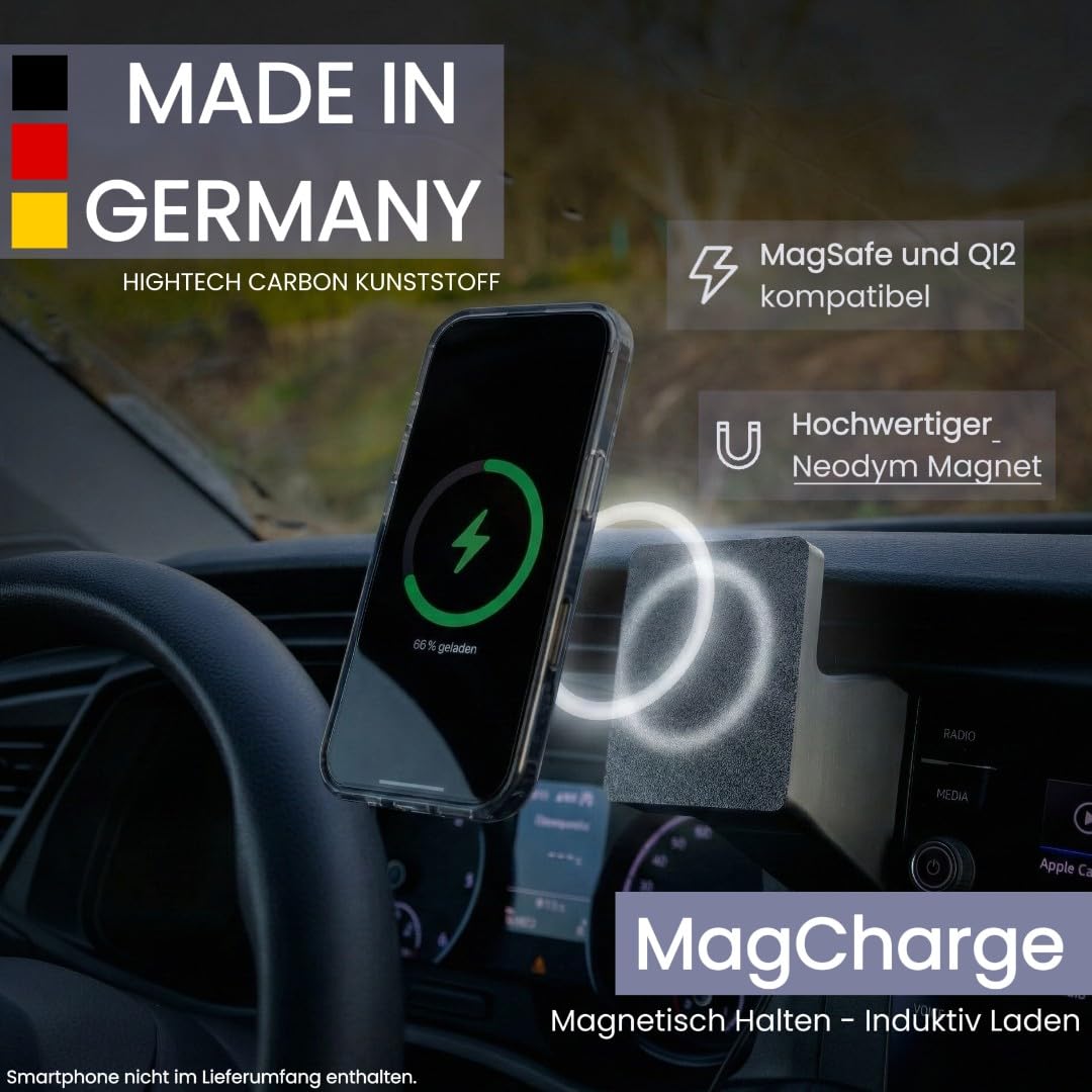 Uchwyt na telefon komórkowy do VW T6.1, MagCharge: 15 W, ładowanie indukcyjne i kompatybilny z MagSafe, bezprzewodowa ładowarka Qi2 z aktywnym chłodzeniem, akcesoria do T6.1 Multivan, California