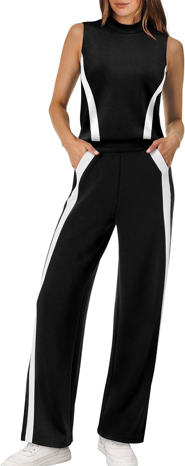 XIEERDUO Two Piece Sets for Women Summer Outfits Travel Mock Neck Lounge Sets Wide Leg Pants Beach Vacation Clothes XIEERDUO Two Piece Sets for Women Summer Outfits Travel Mock Neck Lounge Sets Wide Leg Pants Beach Vacation Clothes