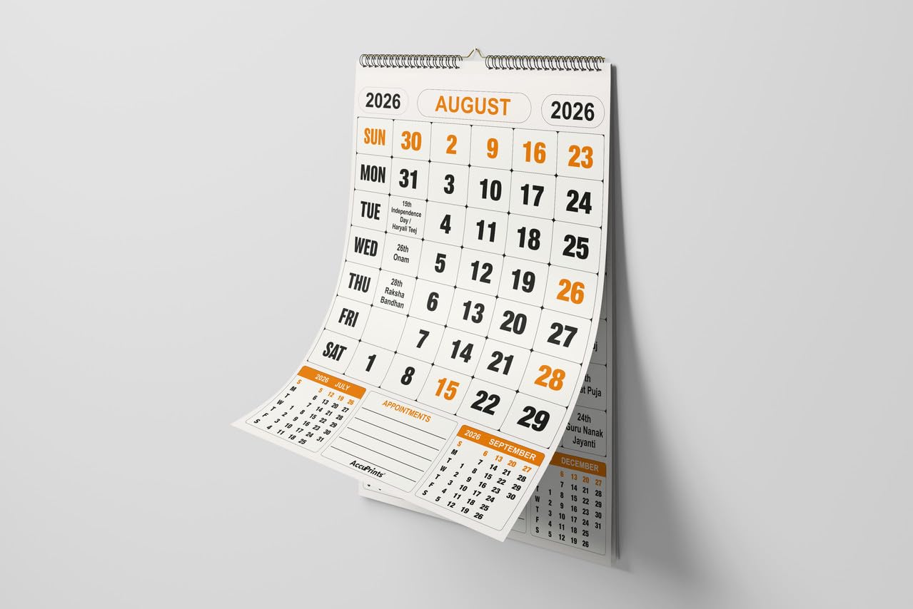 AccuPrints Calendario da parete da settembre 2024 a dicembre 2025, 35,6 x 50,8 cm, per ufficio, grandi date con spazio per segni/note