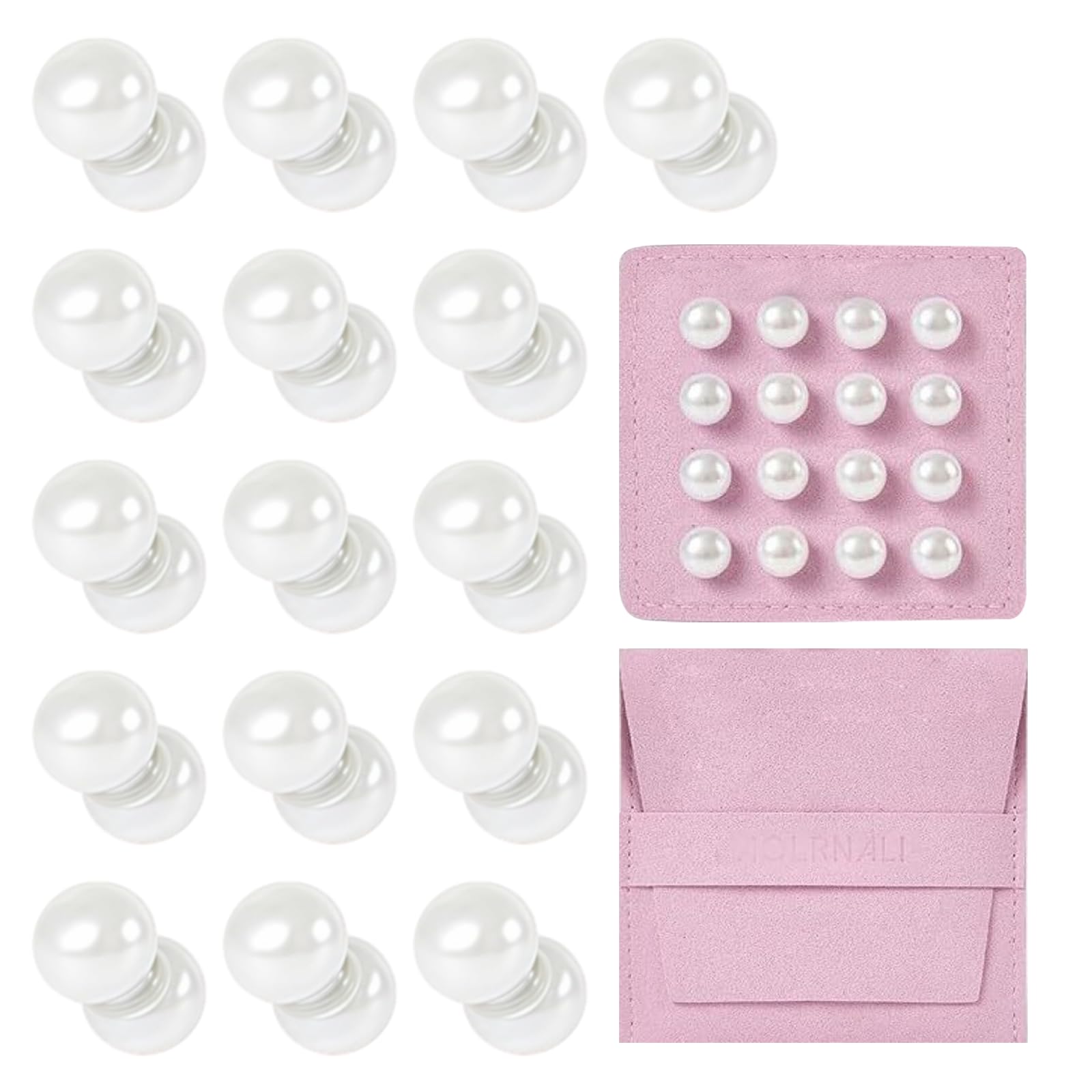 16 Pairs Magnetic Pearl Veil Weights, Strong Magnetic Bridal Veil Weights, Magnetic Double-Sided Invisible Magnets with Velvet Bag for Outdoor Wedding Brides(White)