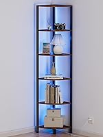 Furnulem 6-Tier Corner Shelf with LED Lights, 67.5" Tall Narrow Standing Organizer for Living Room Bedroom Storage