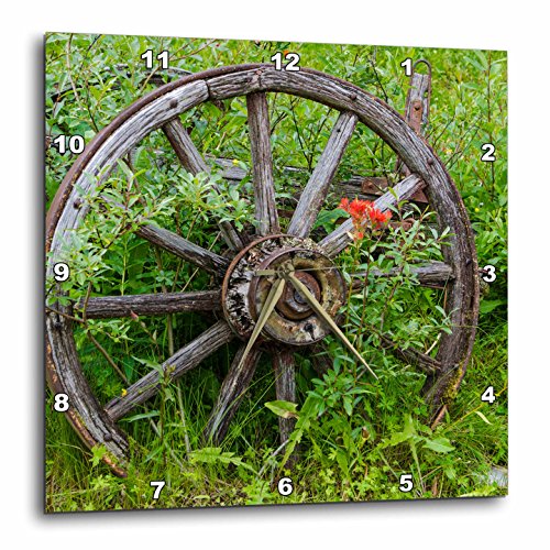 3dRose Old Wagon Wheel in Historic Barkersville, British Columbia, Canada Wall Clock, 13 by 13