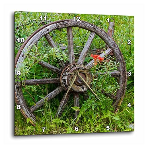 3 d Rose Old Wagon Wheel in Historic Barkersville, British Columbia, Canada Wall Clock, 13 by 13 "