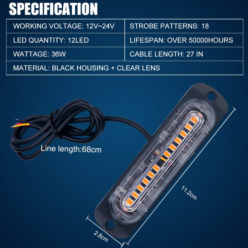 Biqing 8PCS 10 LED Luces Estroboscopicas,12V 24V Luz de Emergencia Luces de Advertencia Precaución Estroboscópico Parachoques Parrilla Cola Cola Luz de trabajo para Caravana Campista Moto Furgoneta