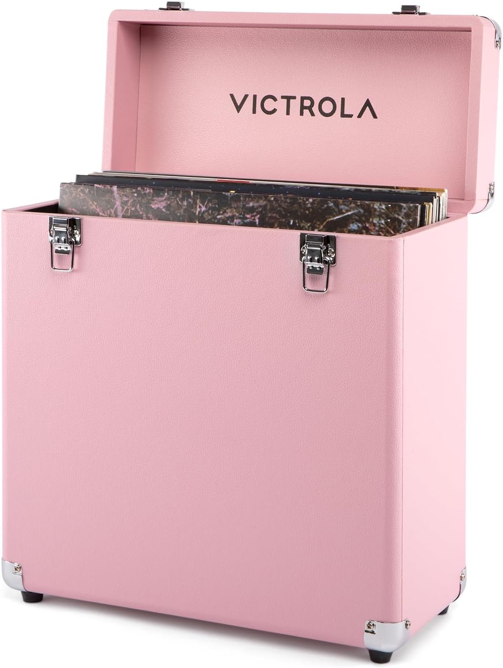 Victrola Collector II (2026 Model) – Vinyl Record Storage Case – Hold 30+ Vinyl Turntable Records, Heavy-Duty Hardware, Soft Interior Lining, Portable Box with Carry Handle (Pink)