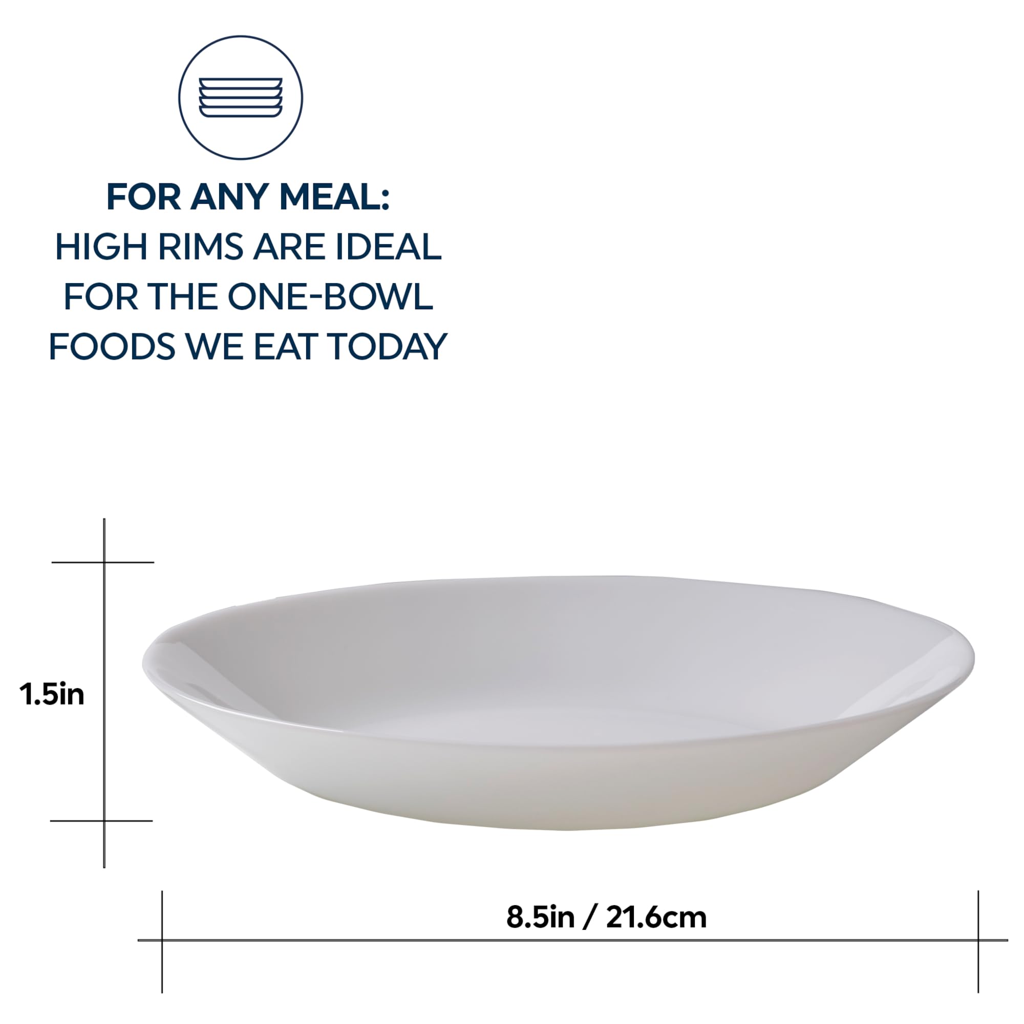 CORELLE - Piatto Fondo da 20 Once in Vetro Vitrelle, Confezione di 6, Bianco Ghiaccio
