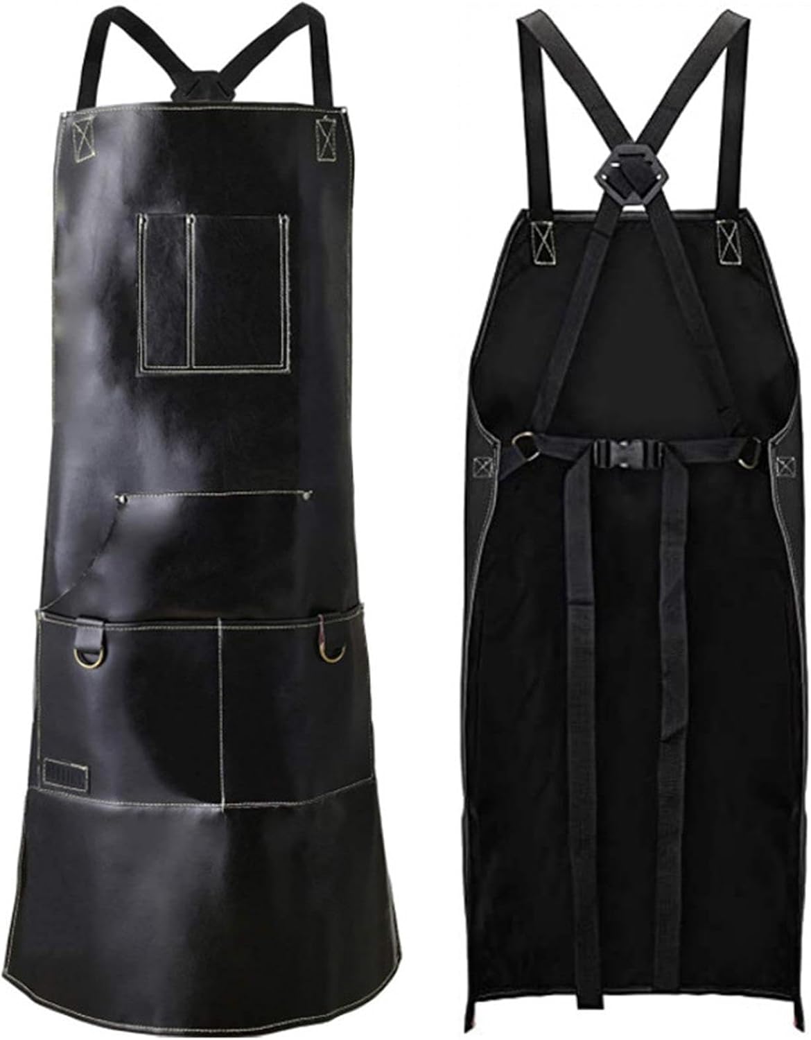 Tool Apron Multipurpose with Pockets, Waterproof PU Leather Work Apron for Butcher Grooming Electrician Blacksmith