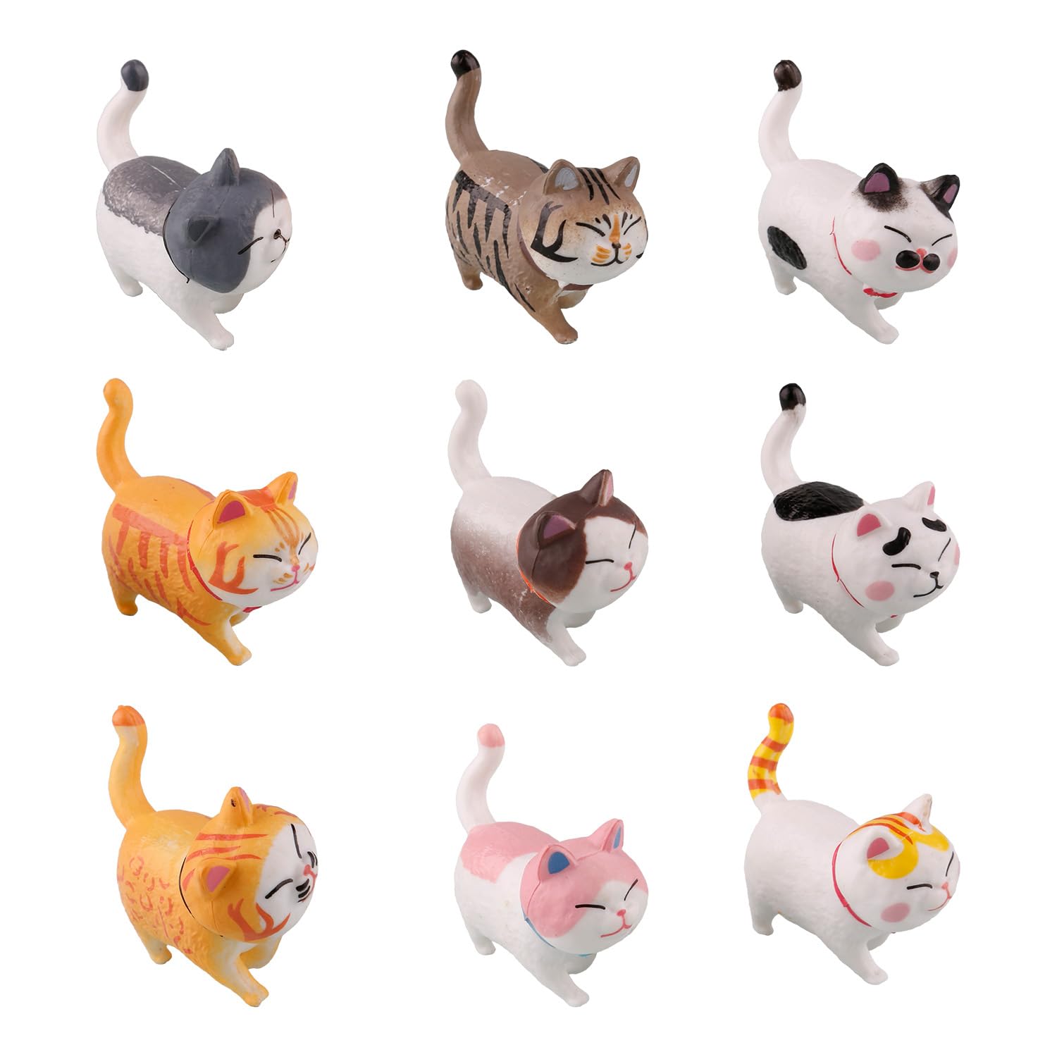 wellrun 9 Pcs Mini Cat Figurines Set,Cute Cats Ornaments for Home,Car,Desk,Cake Toppers,Party Favors,Realistic Decorative Kitten Animal Figures for Cat Lovers