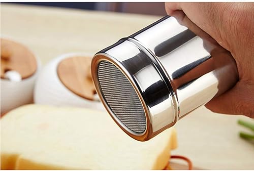 Miniatura 4 de ifundom Contenedor de plumero de 3 piezas, agitador de azúcar en polvo de acero inoxidable con tapa, tamiz para canela, azúcar, pimienta, polvo,