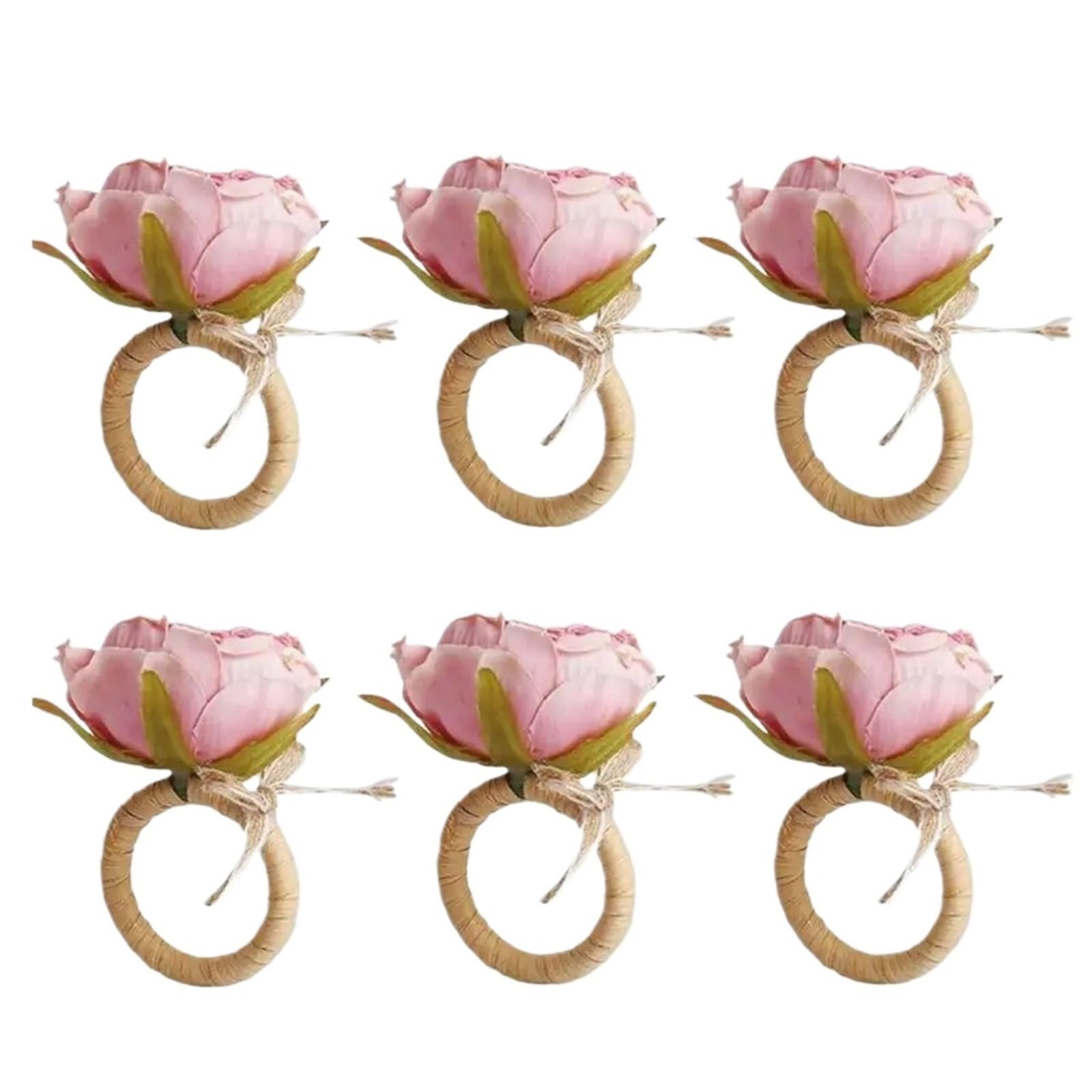 Lot de 24 ronds de serviette faits à la main en forme de rose avec nœud papillon - Décoration de table élégante