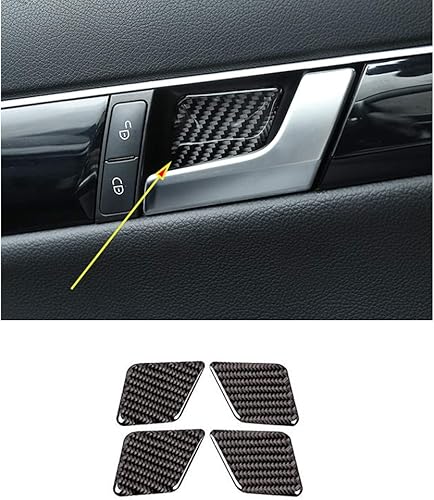 YIWANG Adhesivos de fibra de carbono real para puerta interior de automóvil, 4 unids para Mercedes Benz Clase C W204 C180 C200 C260 2007-2013