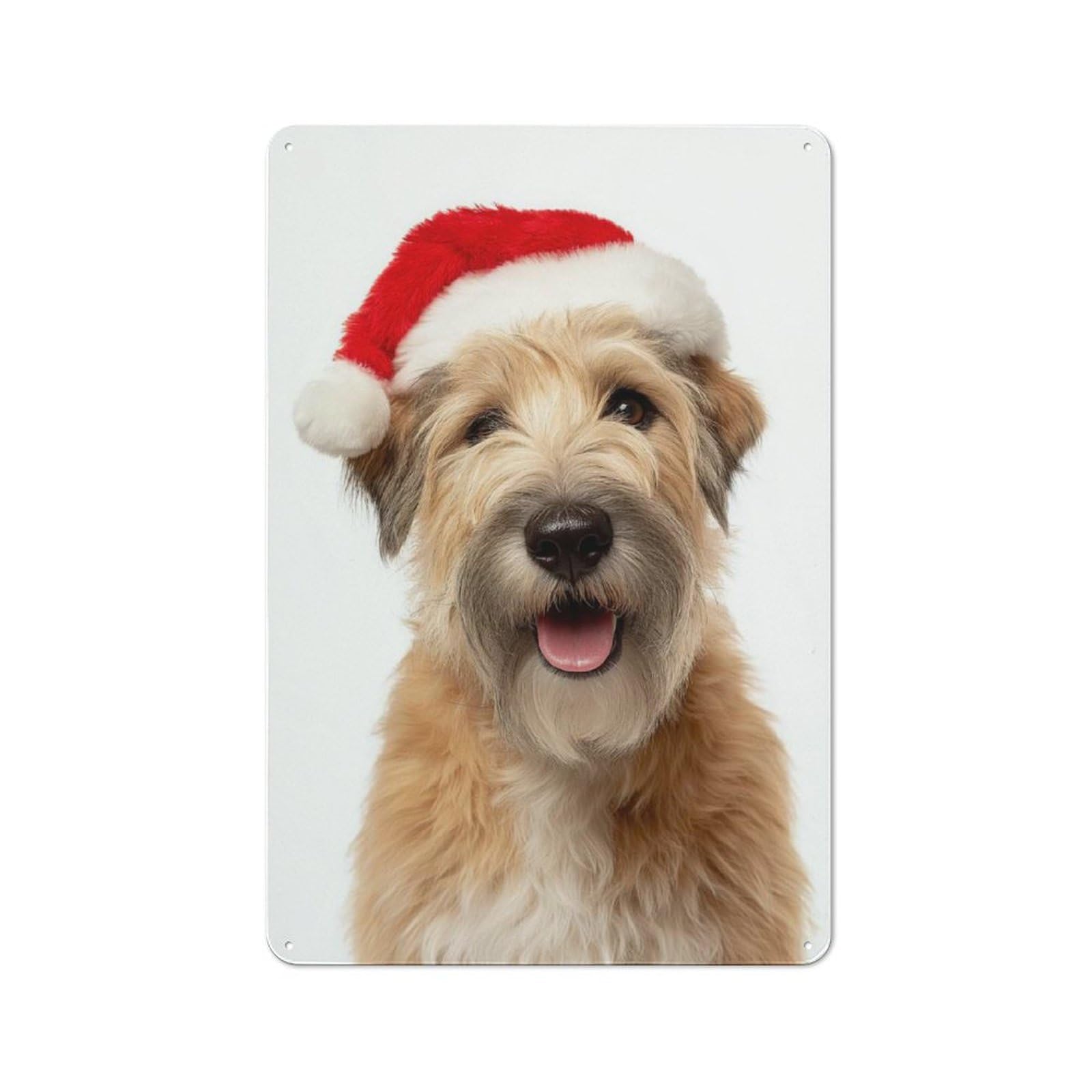 Junmoney Soft Coated Wheaten Terrier Dog With Santa Ha T Portrait Rustic Metal Wall Decor 30X20cm, Decorative Tin Plaque For Pub, Home Bar, Shed Or Man Cave