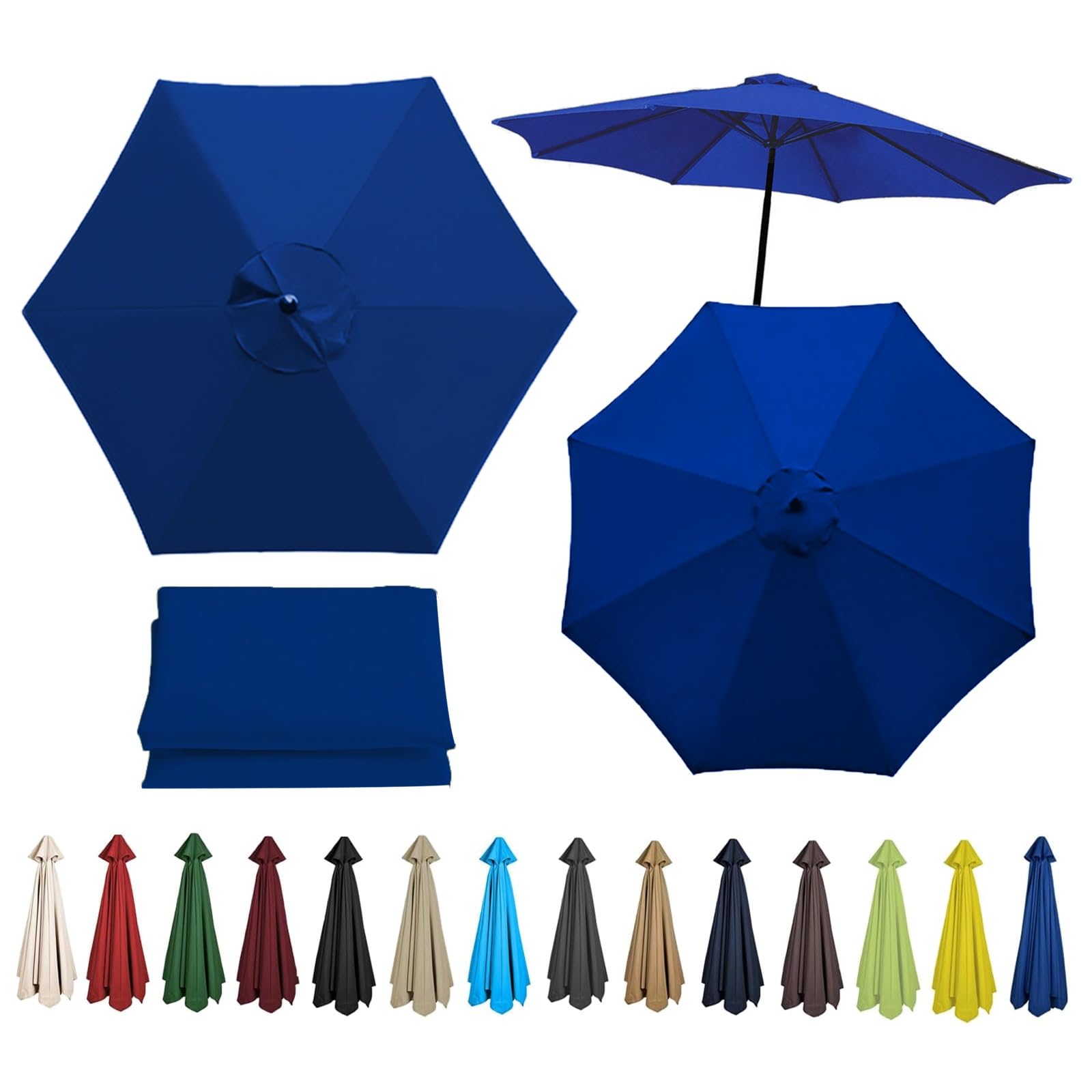 Replacement Parasol Canopy For 200cm - 6Ribs, 270cm - 6Ribs, 270cm - 8Ribs, 300cm - 6Ribs, 300cm - 8Ribs, UV Protective, Waterproof, Canopy Cover Fit Outdoor Garden Market Table Parasol(Color:Royal bl