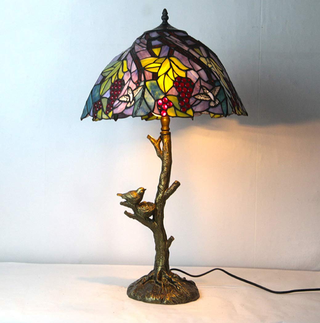 16 Cal lampa stołowa w stylu Retro Art Stained Glass'ego sztuka retro szklane lampy biurkowe lampa dekoracyjna do sypialni salon stolik nocny gabinet