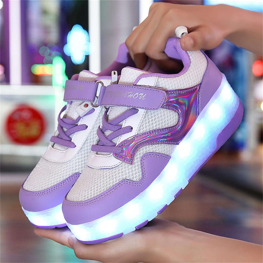 Unisex Kinder LED Licht Schuhe mit Doppelrad Rollen,Mit Flügeln USB Wiederaufladbar, Outdoor Sport Gymnastik Running Sneaker