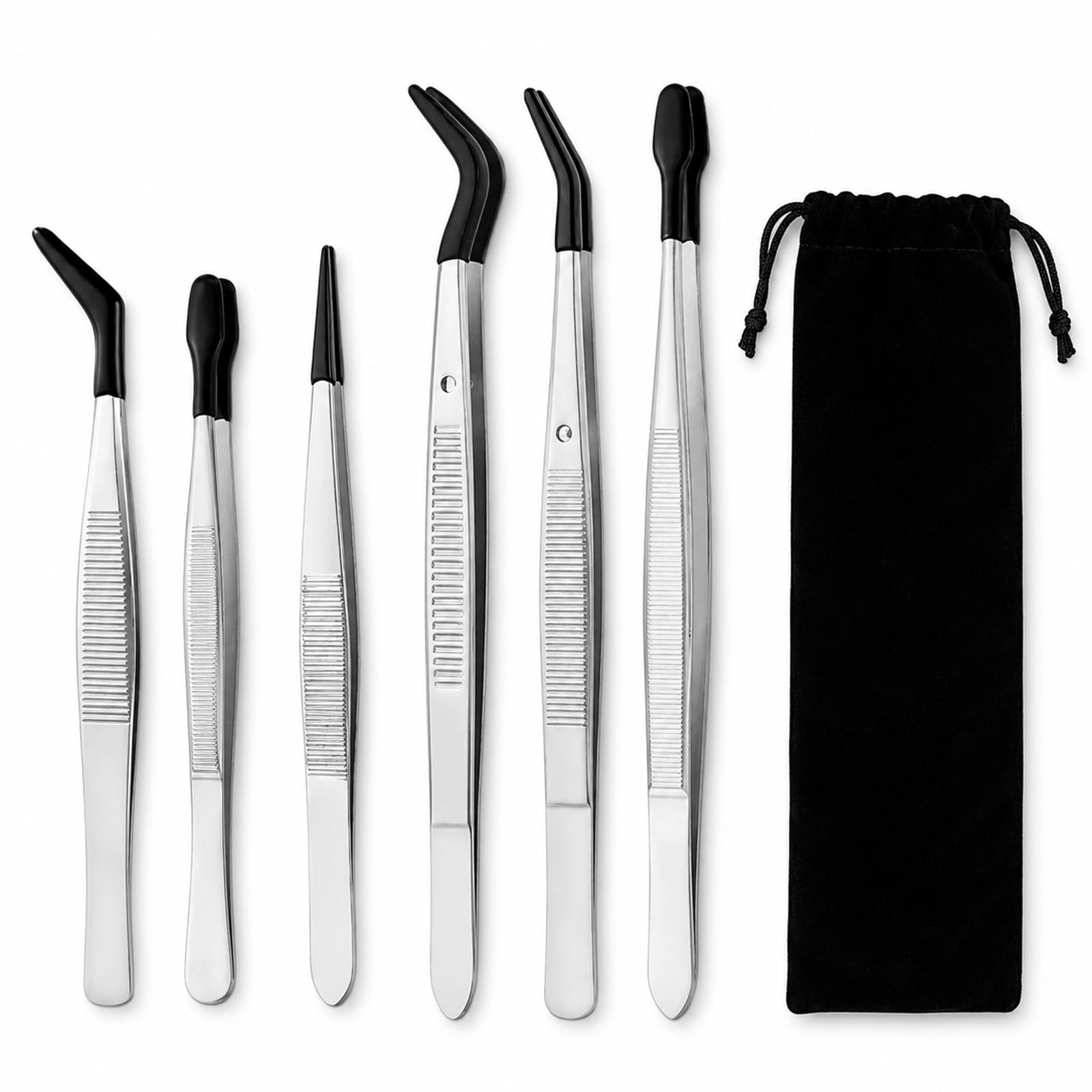 6-Piece Precision Tweezers Set, Fine Tip Black Craft Tools
