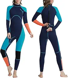 Roupa de mergulho OMGear para homens, mulheres, jovens, 3 mm, neoprene, proteção UV, corpo inteiro, uma peça, manga comprida, roupa de mergulho com zíper nas costas para mergulho, surf, mergulho e esportes aquáticos (verde e laranja, P)