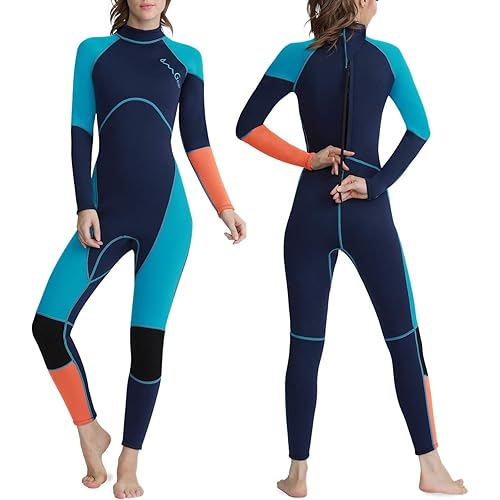 OMGear Wetsuit Men Women 3mm Neoprene Full Body UV Protection One Piece Long Sleeves Scuba Diving Suits Back Zipper Swimsuit for Scuba Diving Surf Snorkeling Swimming