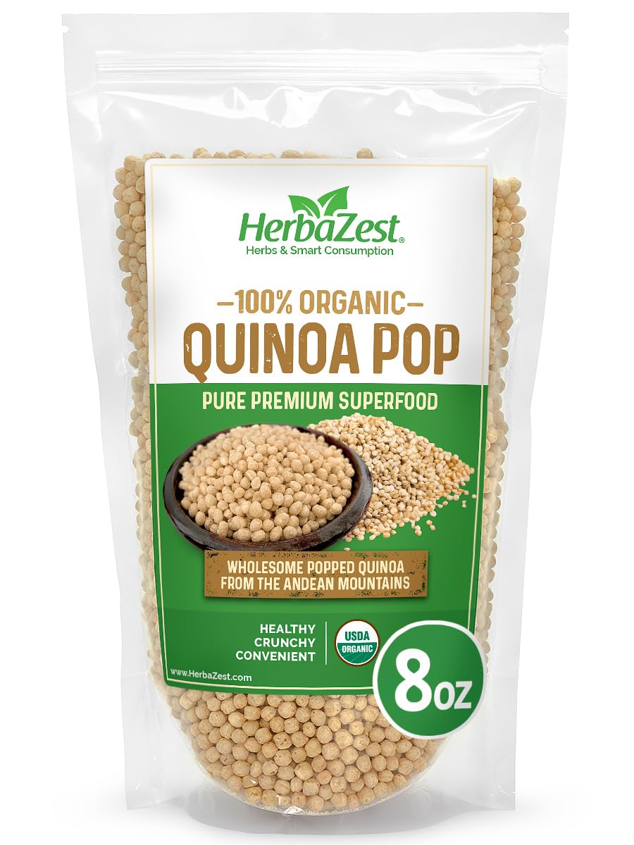 HerbaZest Quinoa Pop Organic - Wholesome & Convenient - Vegan, Gluten Free & USDA Certified - New Bigger 8 oz Pack - Easy to Use with Yogurt & Cereal, Granola & Muesli, Salads, Baked and Non-Baked Goods, and MoreUSDA Organic