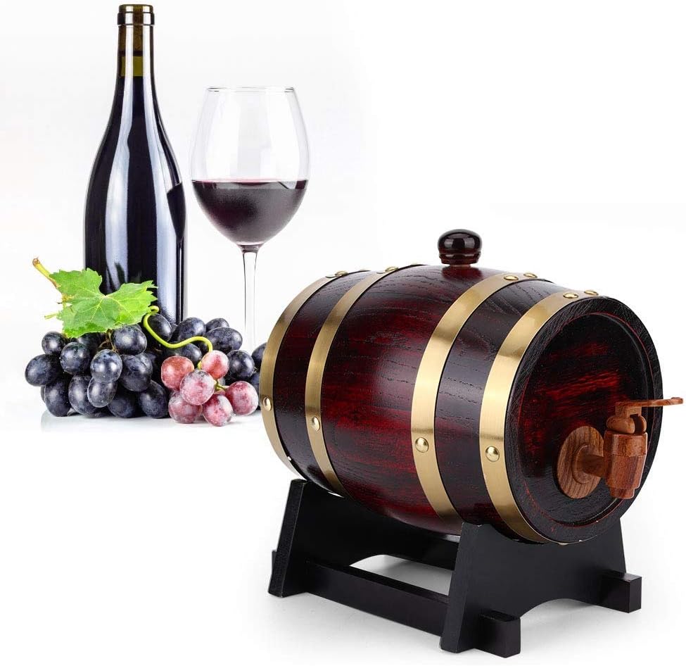 1.5L Vintage Oak Wooden Wine Barrel with Faucet, Home Brewing and Decor