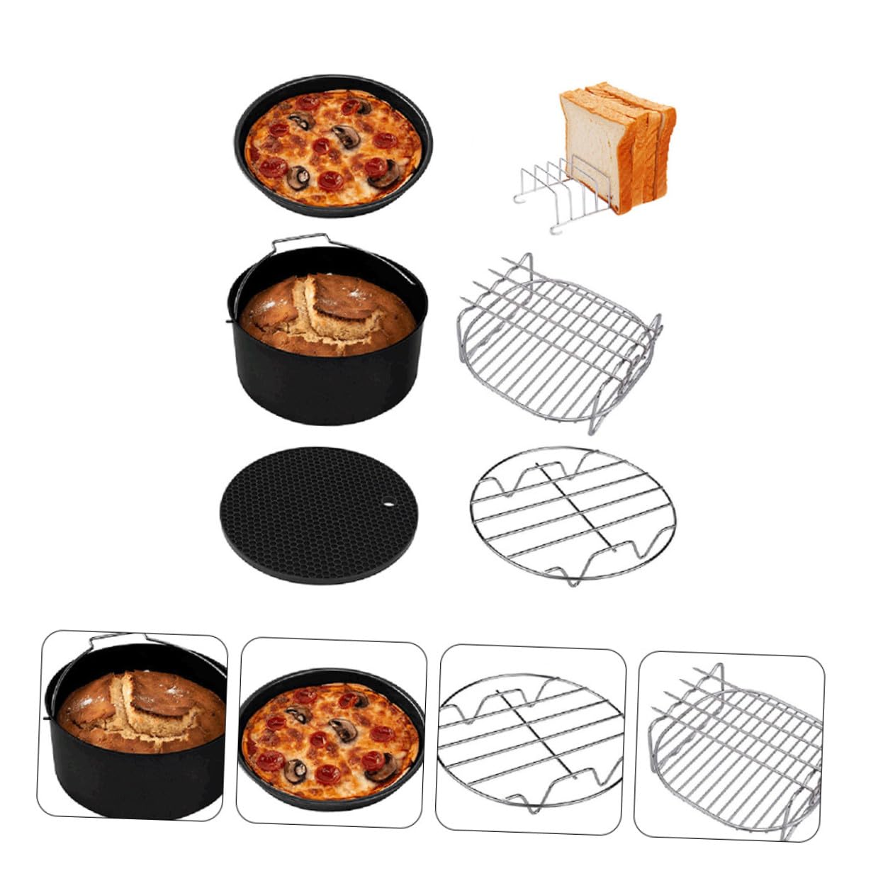 Hohopeti 6 piezas Accesorios para Freidora de Aire Bandejas y Moldes para Hornear Pizza y Pasteles Herramientas de Cocina Antiadherentes para Repostería y Preparación Versátil