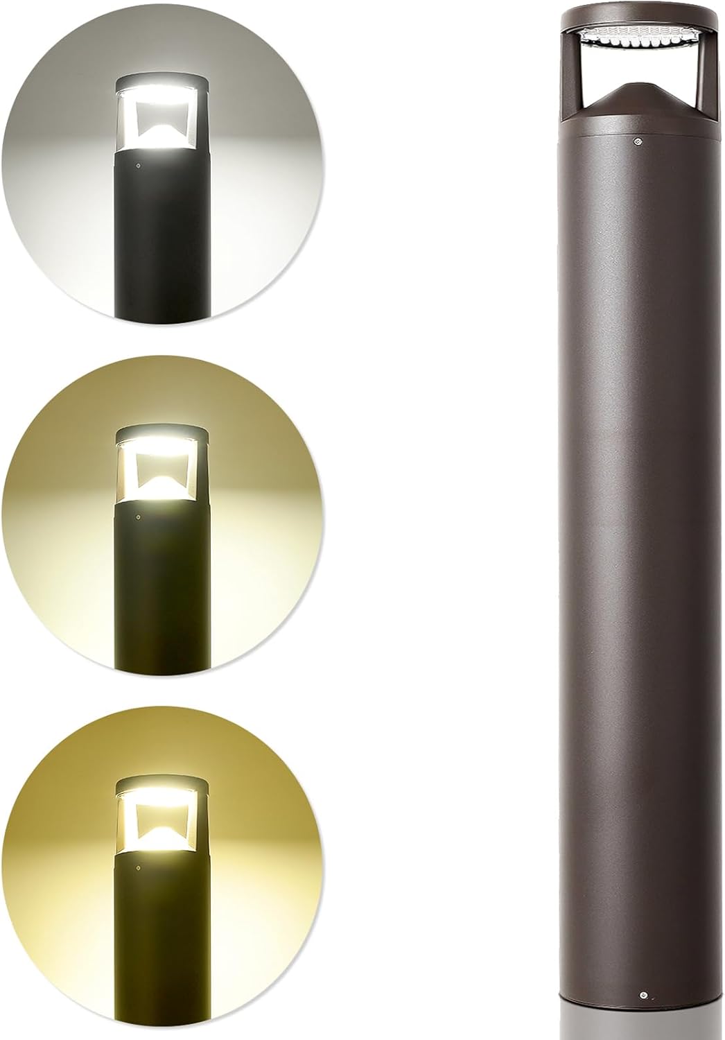 24W 42inch LED Bollard Landscape Light, 120-277V, 3CCT 3000K/4000K/5000K Selectable, 0-10V Dimmable, Outdoor Pathway Light for Garden, Walkway, Driveway, Die-Cast Aluminum, IP65 Rated UL Listed