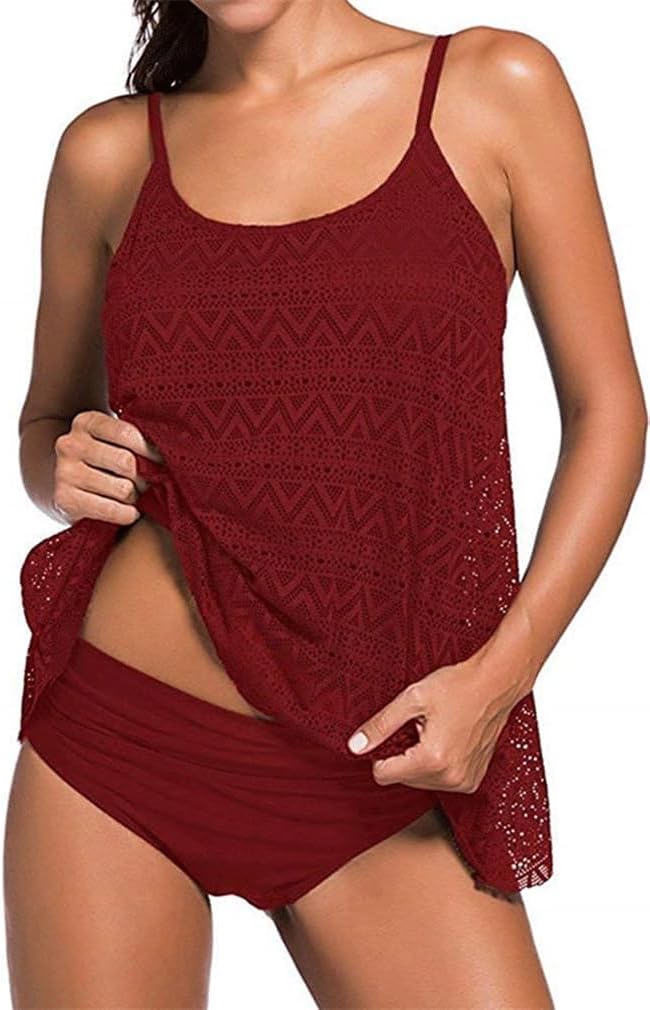 Two Piece Tankini Swimsuit for Women Mesh Top with Shorts Tummy Control Plus Size Swimwear Bathing Suits