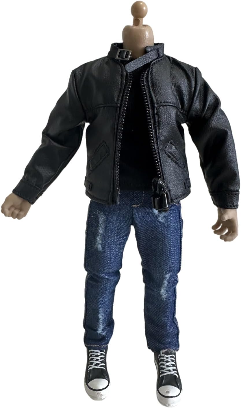 1/12 Action Figure Clothes,Leather Jacket for 6 inch Male Action Figures,6 inch Male Jackets. (Stand-up Collar-Black)