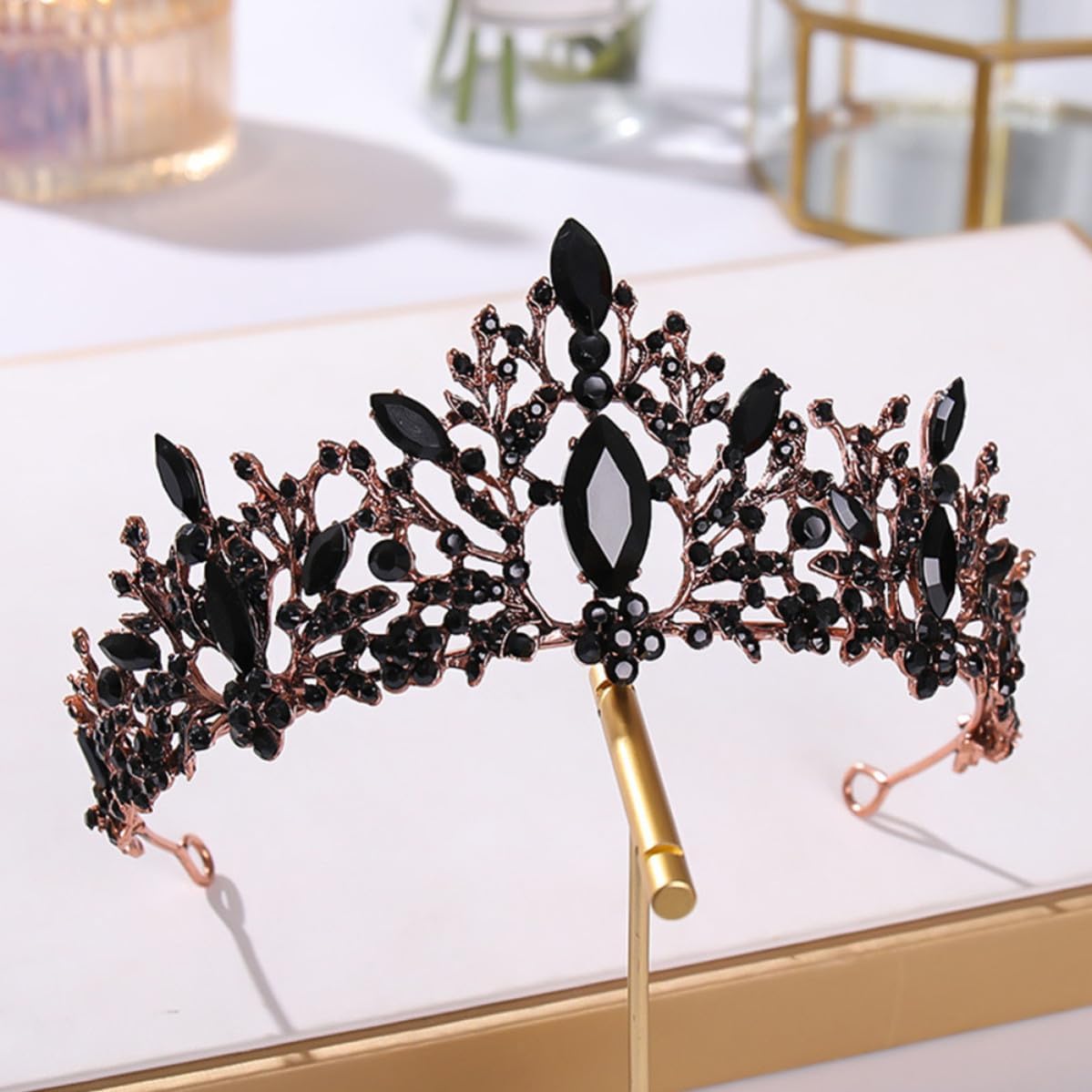 ibasenice Baroque Black Wedding Crown Hair Accessory for Women, Rhinestone