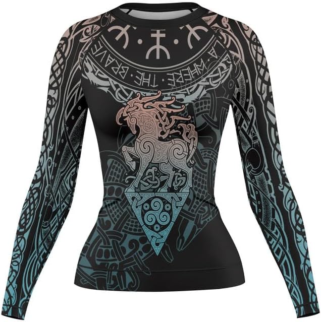 Viking Women's Rash Guard Shirts Long Sleeve Compression Fightwear Tops for BJJ MMA