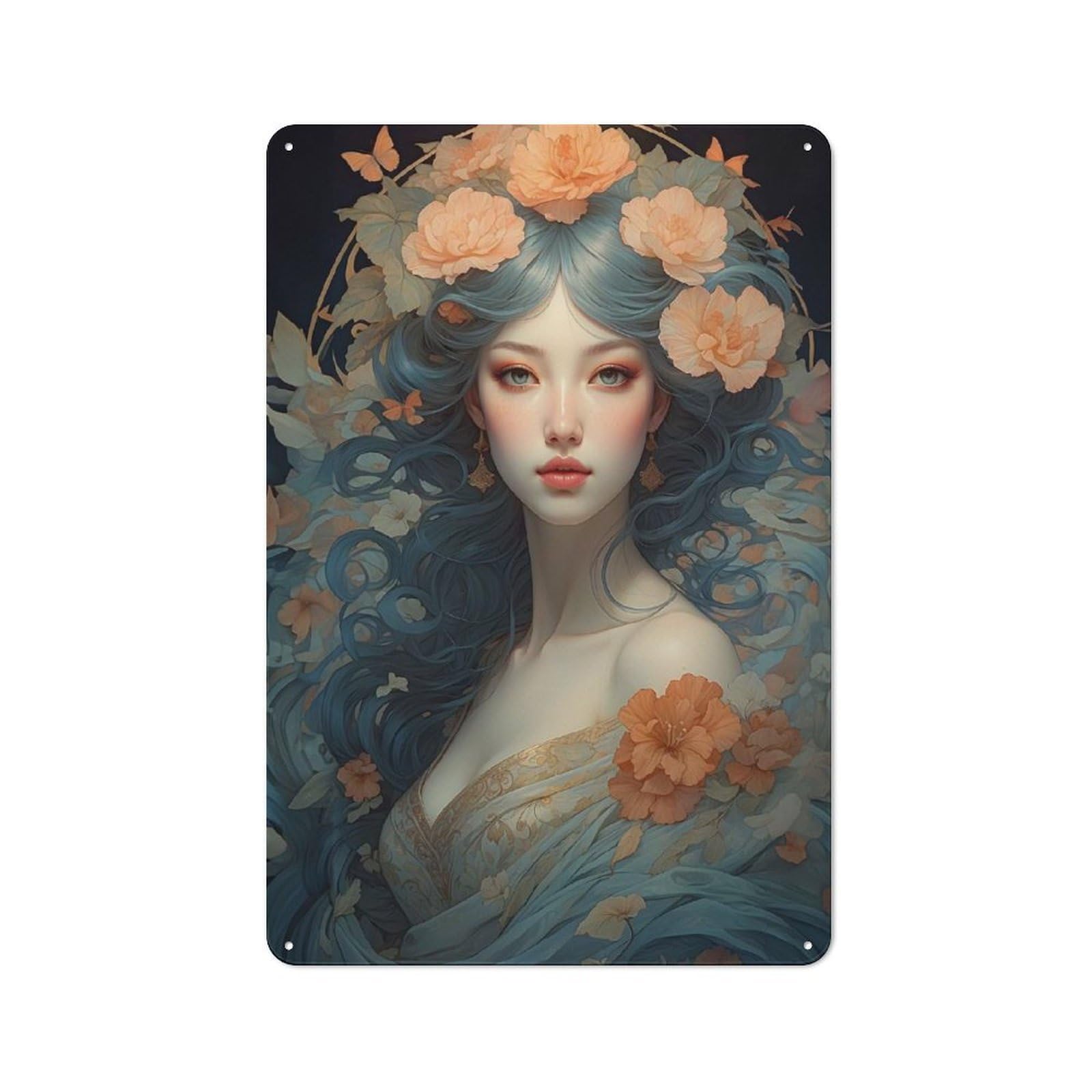 Tin Wall Plaque 30x20cm with Harmony in Japanese Nature for Pub Or Café, for Hospitality Wall Decor Collectors