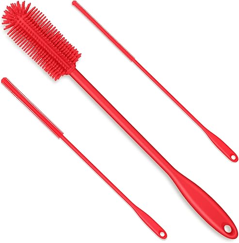 Juego de cepillo de silicona 3 en 1 para limpiar botellas y popotes, cepillo limpiador de botellas de agua para lavar recipientes de cuello