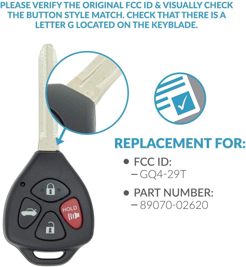 Keyless2Go Replacement for New Keyless Entry Remote Car Key for Select Vehicles GQ4-29T with G Chip