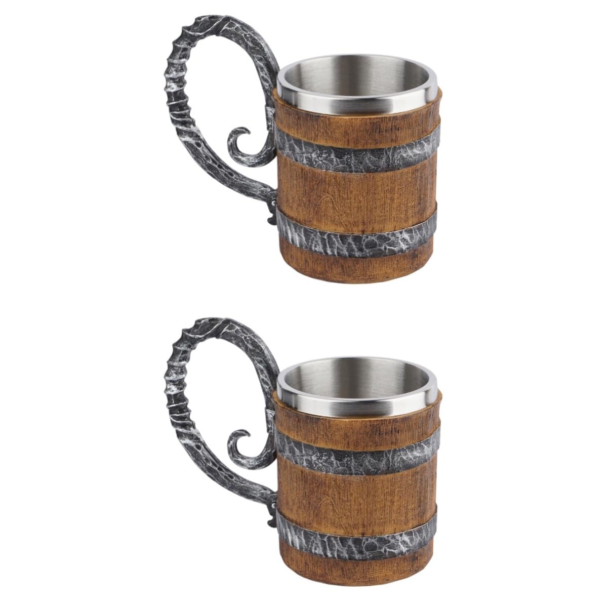 Ciieeo 2 Piezas Jarra De Cerveza De Barril De Madera Reutilizable Botella De Agua Hidro Vino Térmico Matraz Plegable Fabricante Taza De Cuerno Para Beber Acero Inoxidable Brown