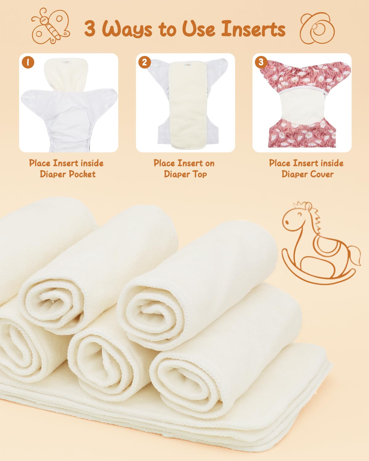 babygoal Insertos de pañales de tela grandes, 12 piezas para niños pequeños, 4 capas de rayón de bambú para pañales de tela babygoal grandes, 12ZMB-B