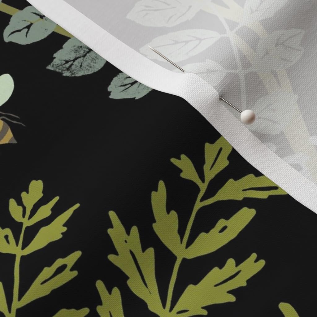 Spoonflower Fabric - Black Jumbo Botanica Black Green Flowers Leaves Floral Nature Plants Printed on Petal Signature Cotton Fabric by The Yard - Sewing Quilting Apparel Crafts Decor