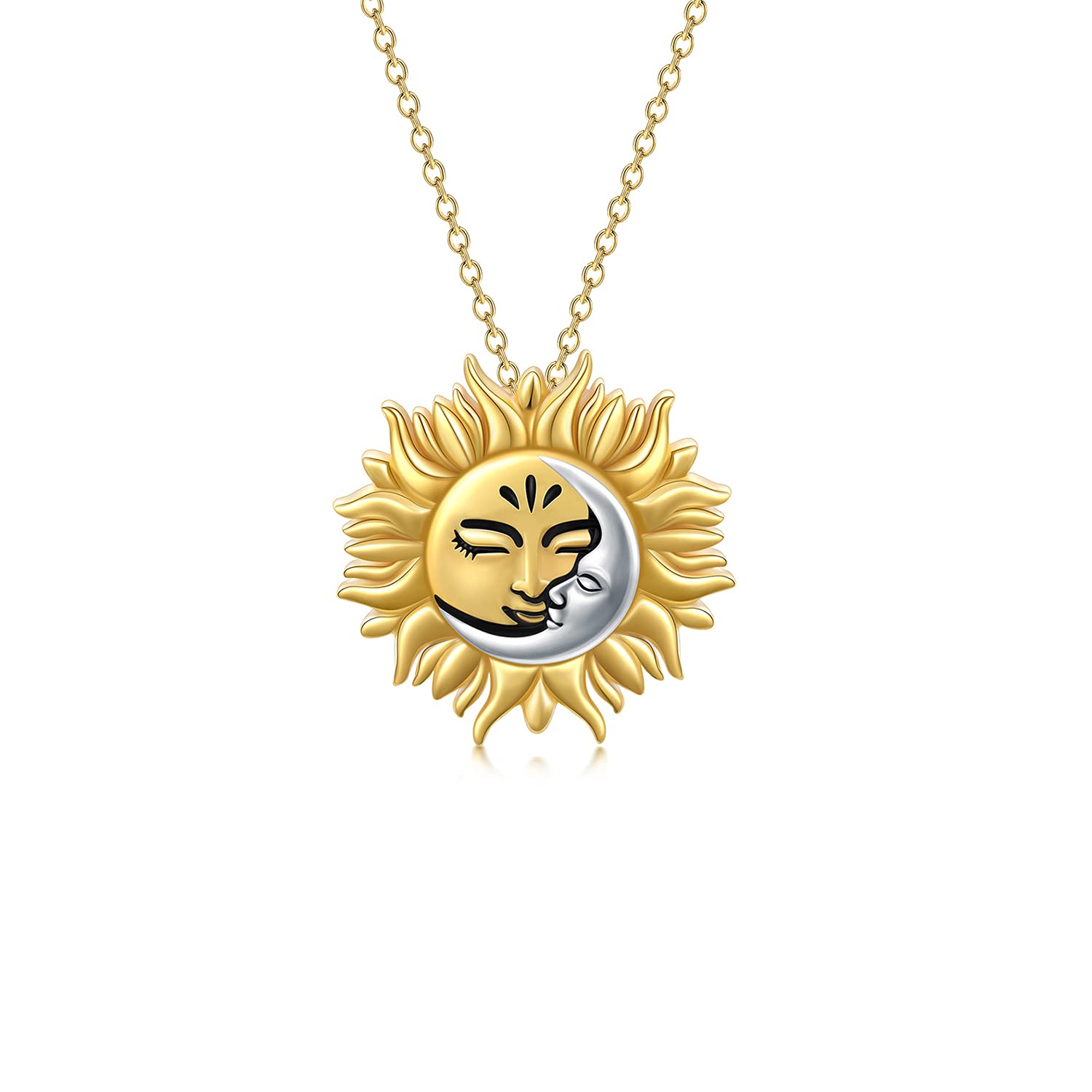 Sun and Moon Necklace for Women Girls Sterling Silver Gold Plated Crescent Moon Pendant Necklace Half Moon Jewelry Gifts, Metal, not known