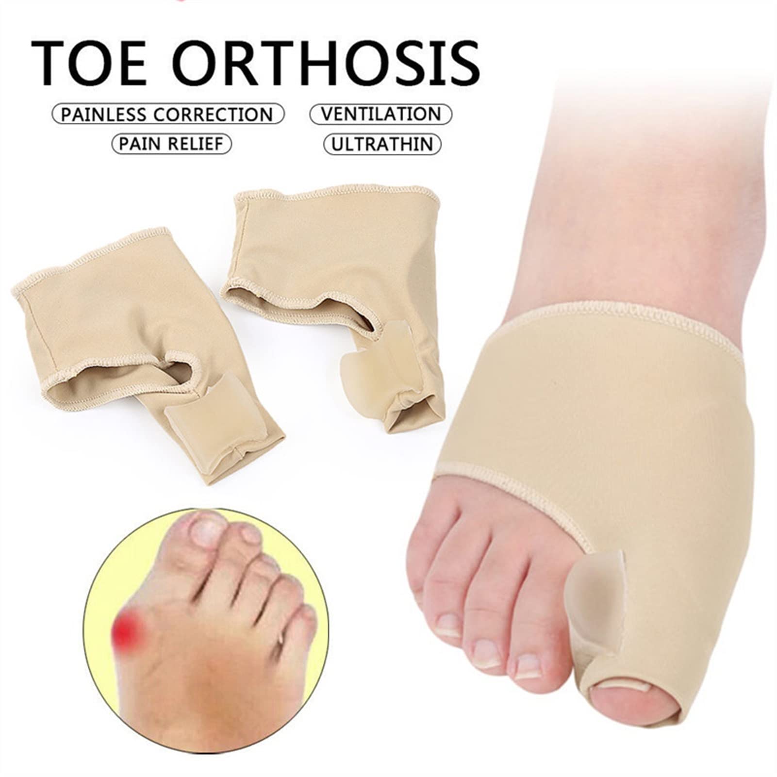 par de férulas para juanetes, Corrector de dedos, ortesis, pies, cuidado de los pies, ajuste del pulgar, corrección, calcetines de pedicura suaves, alisador de juanetes (S)
